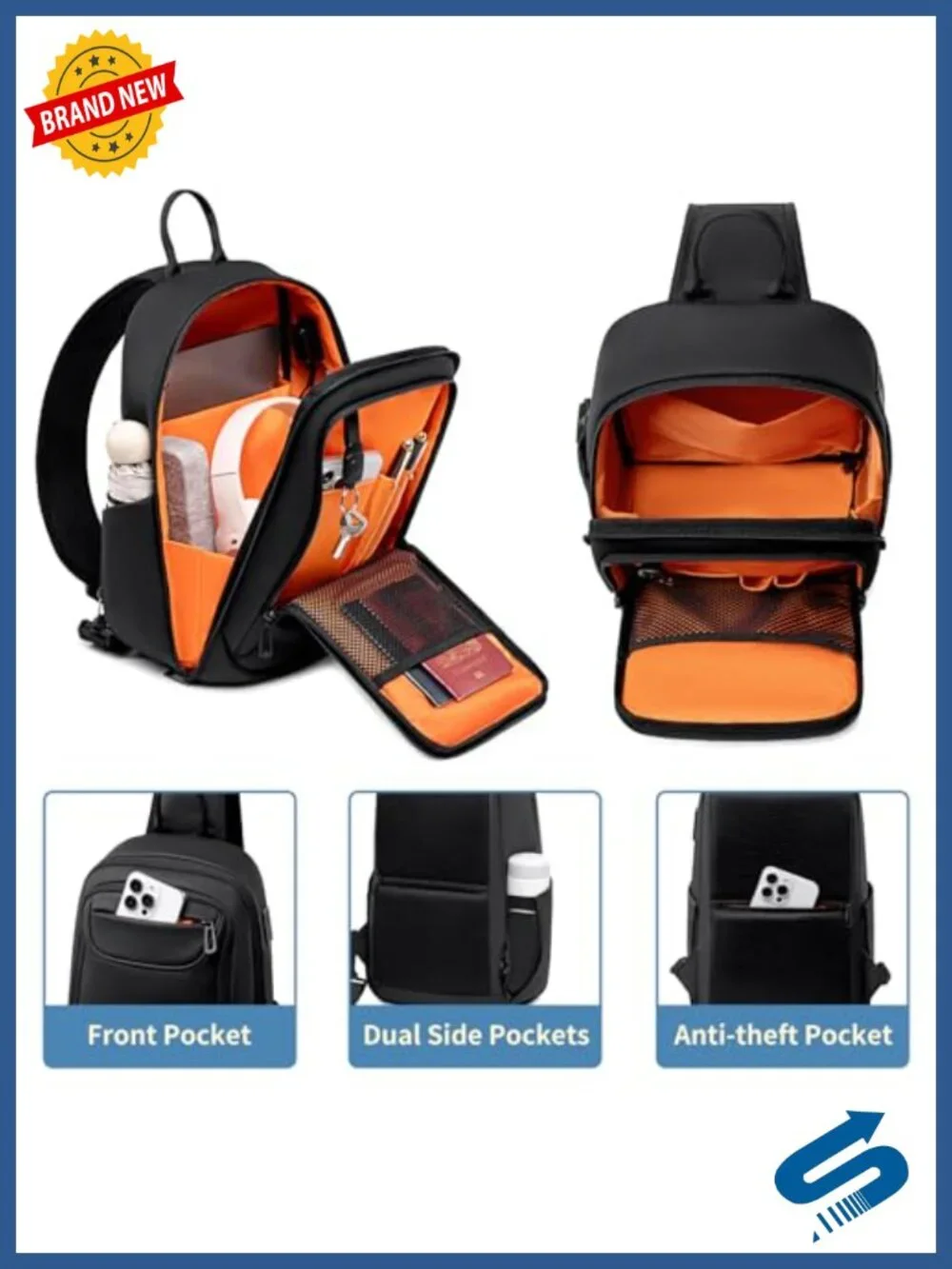 Water Resistant Sling Backpack for Travel, 1800D Oxford Fabric